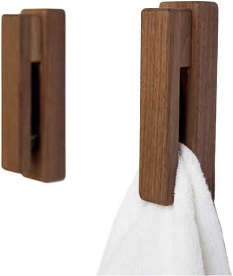 Amazon.com - Wood Towel Hooks -Set of 2 Self Adhesive Vintage Towel Holder Wooden Wall Mounted Towel Racks for Bathroom and Kitchen Home Decor- Quick Drying, Reduce Bacterial Growth, Firmly Holds Towel(Walnut) - Bathroom Wall Hangers, Short Bathroom Towel Ladder, Hand Towel Ring Holder, Modern Spa Bathroom Towel Hook, Small Bathroom Towel Ring, Towel Hanger Shower, Bamboo Shower Accessories, Beach Towel Rack Vayhroom, Towel Storage Apartment