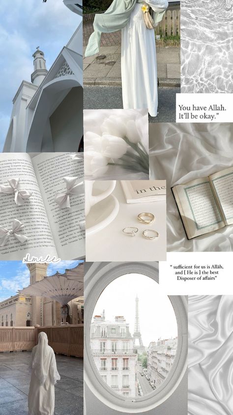 ༘˚⋆𐙚｡⋆𖦹.✧˚🤍ྀི  #islamic #white #aesthetic #islamicwallpaper #whiteaesthetic #aestheticwallpaper #muslimah #hijabi #Muslim #collage #whitewallpaper #aestheticislamicwallpaper #whitecollage #aestheticcollage #islamiccollage Islamic Collage Wallpaper Aesthetic, Islamic Collage Wallpaper, White Islamic Wallpaper, Islamic Collage, Islamic Wallpaper Iphone Aesthetic, Hijabi Wallpaper, Wallpaper Islamic, Islamic Aesthetic, Instagram Design Creative