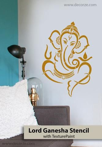 Sri Ganesh Stencil for pooja room Ganesh Stencil, Ganesha Stencil, Ganesh Design, Pooja Room Ideas, Temple Room, Ganesh Tattoo, Elephant Decal, Hindu Weddings, Sri Ganesh