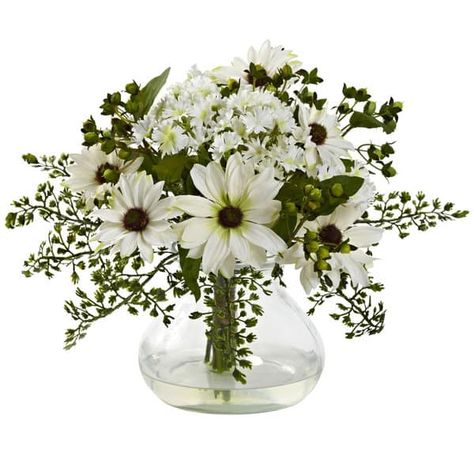 Shop Mixed Daisy Arrangement with Glass Vase - On Sale - Overstock - 9683893 - White - White Silk Arrangements, Artificial Floral Arrangements, Flower Arrangements Simple, Tulip Bouquet, Artificial Silk Flowers, Vase Arrangements, Silk Flower Arrangements, Deco Floral, Artificial Flower Arrangements