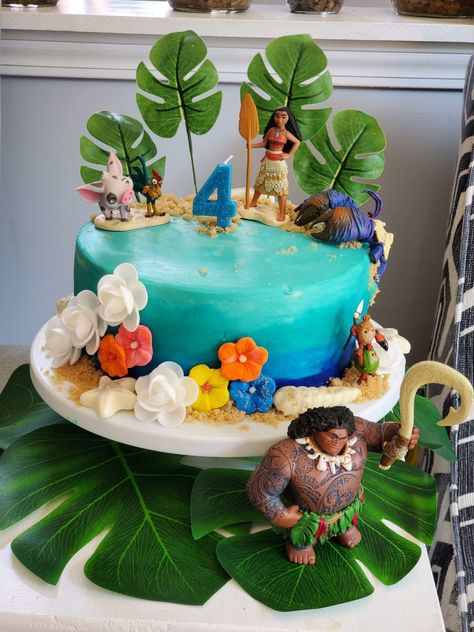 This is my diy buttercream Moana birthday cake! 8" Single tier with 4 layers. Moana Diy Cake, Diy Moana Cake, Moana Number Cake, Maui Birthday Cake, Moana Birthday Cake Ideas, Mohana Cake, Moana Cake Design, 8 Birthday Cake, Birthday Cake 8