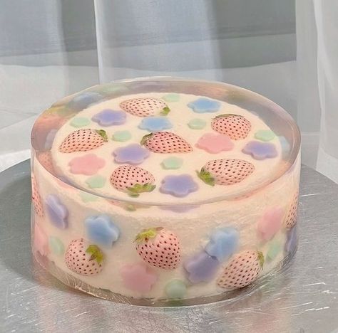 Jelly Cheesecake, Cake Inside, Jelly Desserts, Jello Cake, Pastel Cupcakes, Kawaii Dessert, Kawaii Cooking, Jelly Cake, Cute Baking