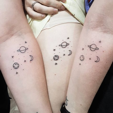 If you and your best friend are looking for the perfect way to honor your friendship, it's time to consider getting a matching tattoo. Ahead, we rounded up the cutest, prettiest tattoo ideas that are perfect for best friends. Matching Space Tattoos, Deep Meaningful Tattoos, Cute Best Friend Tattoos, Group Tattoos, Friend Tattoos Small, Cousin Tattoos, Space Tattoos, Matching Friend Tattoos, Matching Best Friend Tattoos