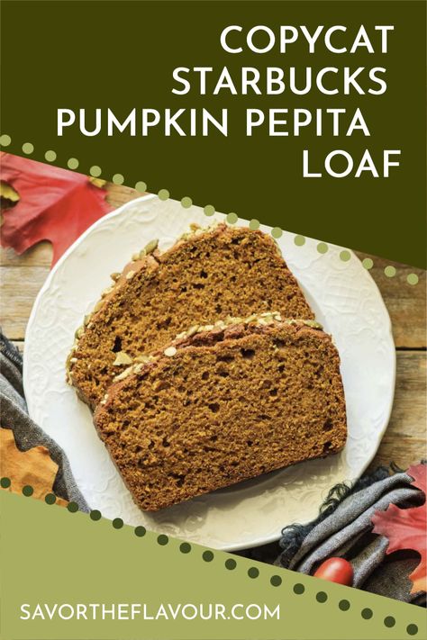 Want to recreate Starbucks pumpkin and pepita loaf at home? You can with this easy recipe! This moist, spicy quick bread tastes great with a cup of coffee in the fall or throughout the year. Healthy Coffee Drinks, Starbucks Pumpkin Bread, Fall Dessert Recipes Easy, Moist Pumpkin Bread, Pumpkin Loaf, Pumpkin Scones, Copycat Starbucks Recipes, Fall Desserts Easy, Starbucks Pumpkin