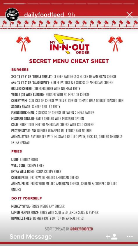 In And Out Burger Secret Menu Style, In And Out Secret Menu Food, Fast Food Secret Menu Items, In N Out Secret Menu Items, In N Out Menu, Restaurant Hacks, Chef Girl, Custom Drinks, Burger Order