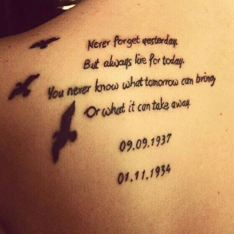 Never forget yesterday but always live for today. You never know what tomorrow can bring or what it can take away Never Forget Where You Come From Tattoo, Tattoos For Dad Memorial, Memory Tattoos, Biggest Regret, Rip Tattoo, Remembrance Tattoos, Quote Tattoo, Live For Today, Geniale Tattoos