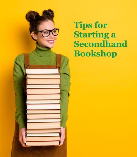 Girl wearing glasses holding a pile of books. Secondhand Bookshop, Bookshop Café, Book Subscription Box, Starting A Book, Book Subscription, Book Cafe, Frugal Living Tips, Business Venture, Page Turner