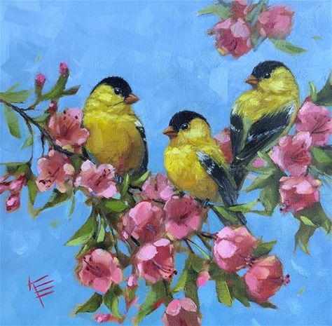 Bird Painting Acrylic, Bird Paintings On Canvas, Yellow Birds, Bird Artwork, Goldfinch, Bird Drawings, Flower Art Painting, Watercolor Bird, Diy Art Painting