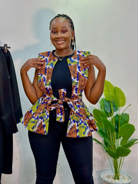 Nice Ankara Tops For Ladies, Pinafore Peplum Top, Ankara Tops Blouses Peplum, Ankara Pinafore, Peplum Ankara Top, Ankara Blouse Styles, Ankara Tops Blouses, African Print Peplum Top, Peplum Ankara