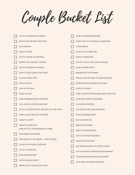 Checklist dating ladyandtheblog Couples Bucket List, Bucket List Template, Romantic Bucket List, Boyfriend Bucket Lists, Relationship Bucket List, Bucket List Life, Dating Ideas, Kissing In The Rain, Bucket List Ideas