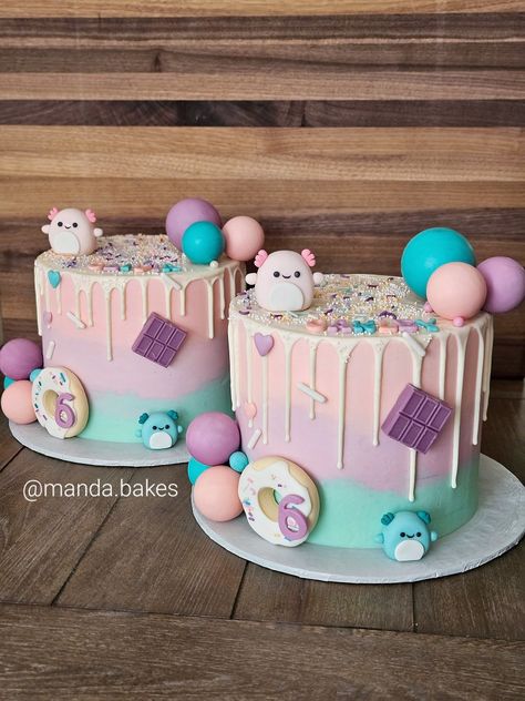 Squishmallow Fondant, Birthday Cake For 7year Girl, Easy Squishmallow Cake, Cakes For 7th Birthday Girl, Squish Mallow Cake, Squishmallow Birthday Cakes, Squishmallows Cupcakes, Squish Mellow Birthday Cakes, Cakes For 8th Birthday Girl