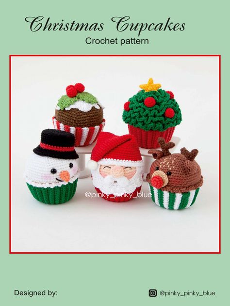 Cupcake Crochet, Christmas Amigurumi, Crochet Cupcake, Crocheted Christmas, Amigurumi Christmas, Crochet Xmas, Crochet Easy, Crochet Christmas Decorations, Crochet Amigurumi Free Patterns