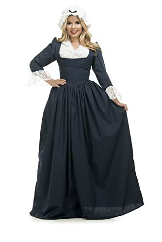 Amazon.com: Charades Women's Colonial Woman Costume Dress, Navy, X-Large: Clothing Halloween Charades, Colonial Woman, Make Your Own Costume, White Bonnet, Colonial Dress, Woman Costume, Navy Blue Skirt, Blue Skirt, Women's Costumes