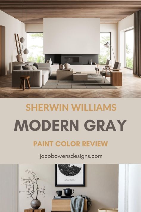 Sherwin Williams Modern Gray Paint Color Review Sherwin Williams Modern Gray, Warm Interior Paint Colors, Modern Gray Sherwin Williams, Gray Paint Colors Sherwin Williams, Sherwin Williams Paint Gray, Warm Grey Paint Colors, Warm Gray Paint, Modern Grey Living Room, Modern Paint Colors