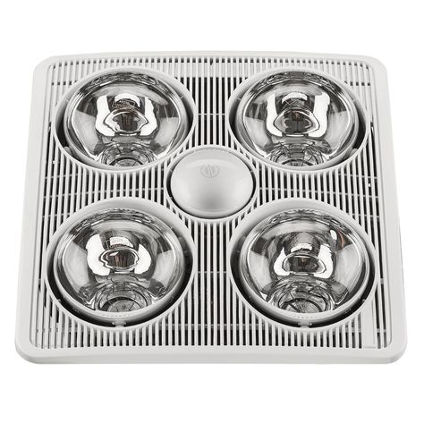 The A716B Exhaust Fan with Heater and Light combines a low-noise bathroom ventilation fan with a powerful, efficient heater and a light, providing immediate warmth when you step out of the shower while quietly clearing excess moisture. Four anti-blast infrared heat lamps provide maximum warmth throughout the bathroom. Two or four lamps can be turned on for varying heat levels. The fan, heater and light may be wired separately, and a 4-function wall switch is included. The four heat lamp bulbs Heat Lamp Bulbs, Bathroom Ventilation Fan, Wall Exhaust Fan, Bathroom Ventilation, Bathroom Exhaust, Exhaust Fans, Heat Lamp, Shower Lighting, Bathroom Exhaust Fan