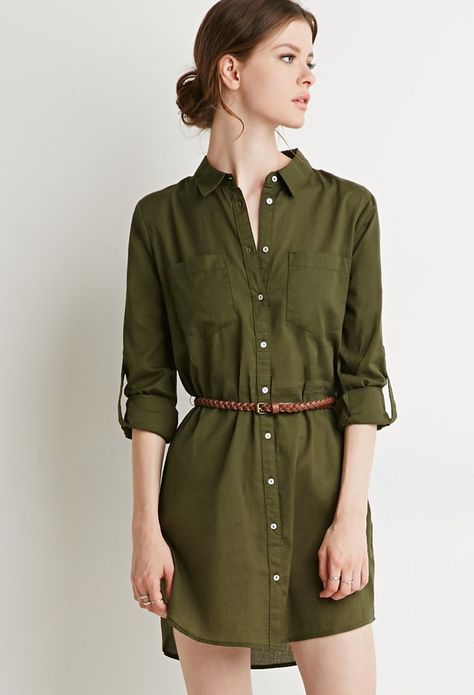 Forever 21 Belted Shirt Dress Long Sleeve Cotton Dress, Looks Country, Cotton Shirt Dress, Belted Shirt Dress, Dress Shirt Sleeves, Fashion Attire, Long Shirt, Modest Outfits, Belted Dress