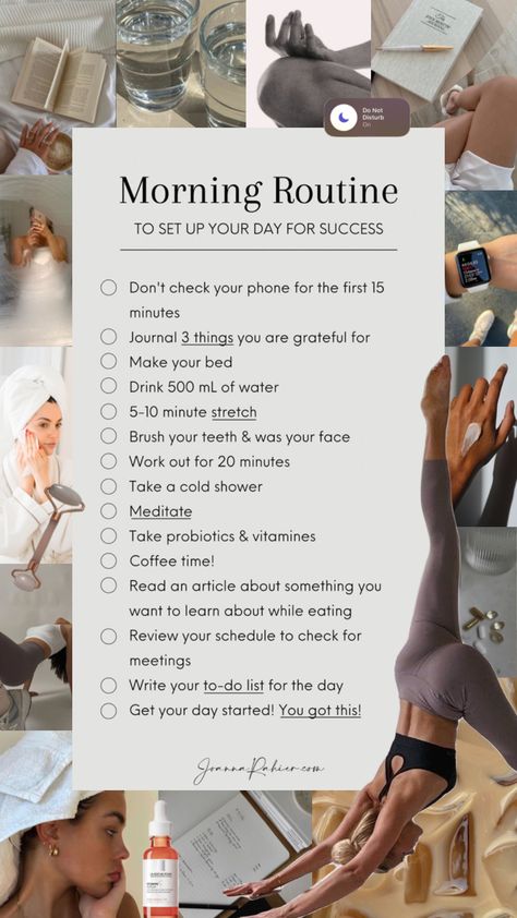 perfect #morning #routine list I found on Pinterest#aesthetic #cleangirl #cleangirlaesthetic #aesthetic #moodboards #vibes #outfitinspo #vanillagirl #vanilla #white #selfcare #vibes #wallpaper #thatgirl Girly Advice, Morning Routines List, Tenk Positivt, Motivasi Diet, Studera Motivation, Latihan Yoga, Routine Ideas, Healthy Morning Routine, Self Care Bullet Journal