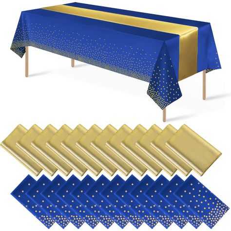 PRICES MAY VARY. Satin What you will get: the package includes 12 pcs blue and gold confetti dot plastic tablecloth and 12 pcs gold satin table runner, specific color as the picture shown, nice combination for you to use in daily life or important occasions enhancing the atmosphere for your event. Classic design: the blue gold rectangle table cloth is designed with the blue colors background and printed with gold foil polka dot，the table runner is made of satin, silky and smooth, thick and durab New Year Party Decorations, Table Runner For Wedding, Satin Table Runner, Gold Tablecloth, Table Cloth Decorations, New Year's Party Decorations, Gold Party Decorations, Gold Dot, Anniversary Decorations