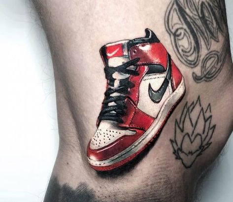 Air Jordan Tattoo Design, Jordan 1 Tattoo Ideas, Jordan Shoe Tattoo Ideas, Air Jordan Tattoo Ideas, Jordan Shoes Tattoo, Jordan Shoe Tattoo, Chuck Taylor Tattoo, Jordan Tattoo Design, Nike Tattoo Ideas