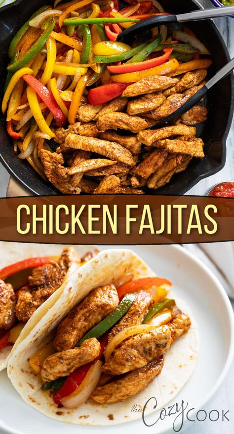 These Chicken Fajitas have the BEST homemade fajita seasoning and marinade! This recipe is easy to make in a single skillet and is a healthy family dinner that you will love! Healthy Family Dinner, Fajita Seasoning Recipe, Cozy Cook, Homemade Fajita Seasoning, Popular Dinner Recipes, Chicken Fajita Recipe, Healthy Family Dinners, Chicken Fajita, Fajita Recipe