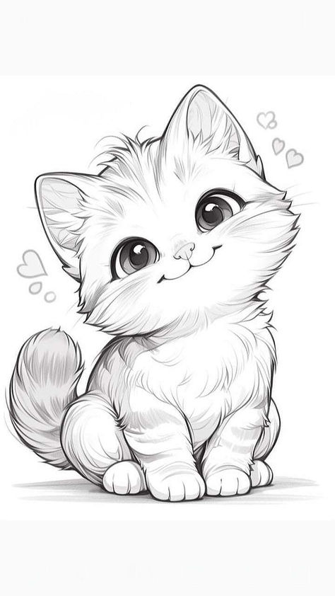 [ save & follow ] - (◍•ᴗ•◍) Kitten Playing, Kitten Drawing, Baby Animal Drawings, Kids Printables, Cat Drawings, Easy Love Drawings, Ball Of Yarn, Cool Pencil Drawings, Pola Sulam