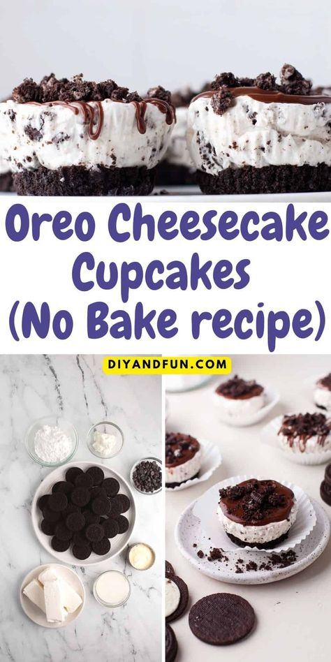 Oreo Cheesecake Cupcakes No Bake, a simple and delicious three layer dessert made with a cookie crust and creamy cheesecake filling. Mini Oreo Cheesecake Cupcakes, Cheesecake Cupcakes No Bake, No Bake Oreo Cheesecake Bites, Mini Oreo Cheesecake Bites, Oreo Cheesecake Cups, Oreo Cheesecake Cupcakes, Cheesecake Cupcakes Recipe, Layer Dessert, Oreo Cheesecake Bites