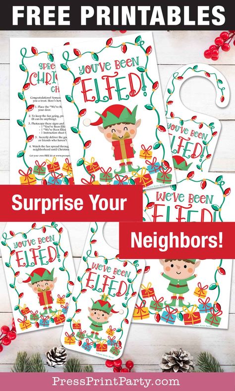 Elfed Neighbors Gifts Ideas, You've Been Jingled, Best Family Christmas Movies, You've Been Elfed, Christmas Games To Play, Free Christmas Tags, Anonymous Gifts, Been Booed, You've Been Booed