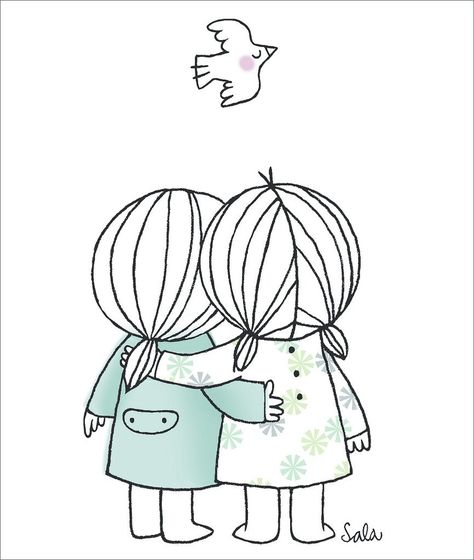 Explore Lamevamaleta's photos on Flickr. Lamevamaleta has uploaded 196 photos to Flickr. Best Friend Drawings, Friends Illustration, Seni Vintage, Drawings Of Friends, Pola Sulam, 수채화 그림, Art And Illustration, Simple Doodles, Doodle Drawings