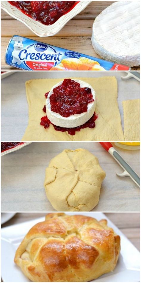 Cranberry Baked Brie recipe- Perfect appetizer for using up all that leftover cranberry sauce. Cranberry Baked Brie, Brie Baked, Baked Brie Cheese, Appetizers Thanksgiving, Cheese Recipes Appetizers, Baked Brie Recipes, Cranberry Baking, Cranberry Brie, Thanksgiving Food Sides