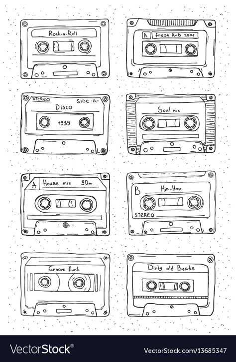 How To Draw Cassette Tapes, Casette Tape Tattoo Simple, Cassette Tapes Tattoo, Caset Tape Drawing, Music Tape Drawing, Music Tape Tattoo, Cassette Drawing, Cassette Tape Drawing, Telephone Tattoo