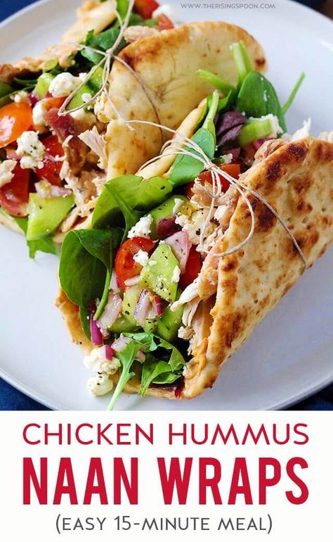 Pepper Tacos, Chicken Wrap Recipes Easy, Naan Wraps, Chicken Hummus, Shredded Rotisserie Chicken, Tacos Recipes, Hummus Wrap, Chicken Wrap Recipes, Lunch Wraps