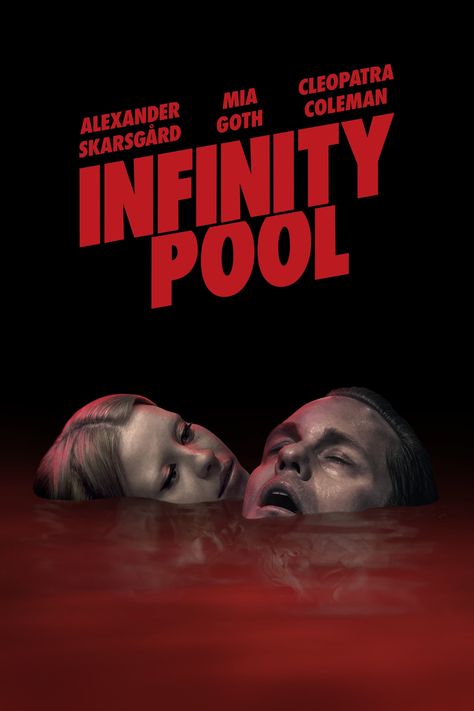 infinity pool movie poster with two people in a red pool.
a new horror film 2023, horror movie aesthetic,analogue horror. Pool 2023, Isolated Island, Island Resort, Infinity Pool, Movie Poster, Pool, Film