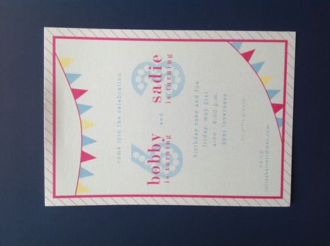 Birthday Party Invitation | joint birthday | boy and girl invitation Matthew And Mary, Family Birthday, Toddler Birthday, Custom Stationery, Boy First Birthday, Party Stuff, Family Birthdays, Boy And Girl, Birthday Party Invitation