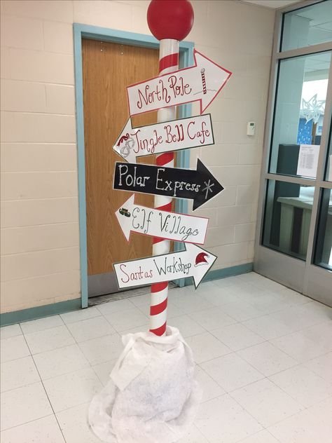 Polar Express Christmas Party, Polar Express Theme, Christmas Cubicle Decorations, Christmas Hallway, Polo Nord, Christmas Parade Floats, Polar Express Party, North Pole Sign, Ward Christmas Party