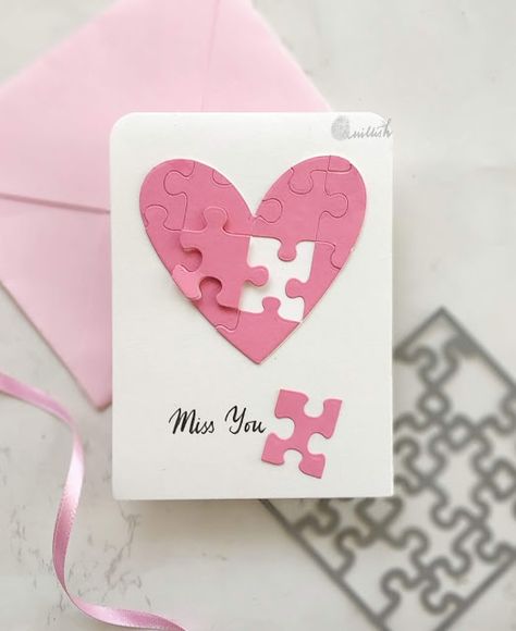 Piece Of Heart, Family Valentines Day, Homeschool Crafts, Origami Love, Weekend Crafts, Valentines Couple, Miss You Cards, Shape Puzzles, Valentines Design