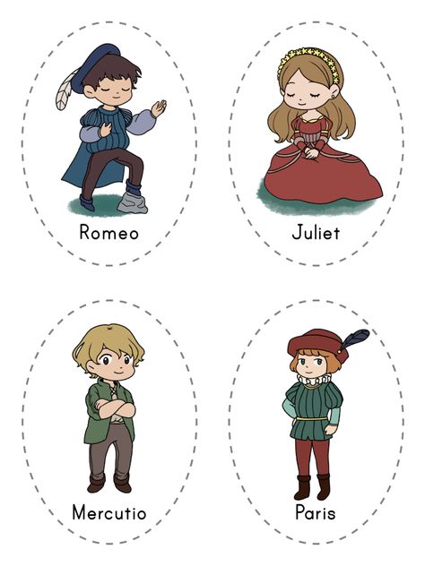 DLTK's Template Printing Romeo And Juliet Characters, Shakespeare Characters, Romeo Y Julieta, Character Template, Felt Board, Childrens Crafts, Romeo And Juliet, Art Diy, Cartoon Characters