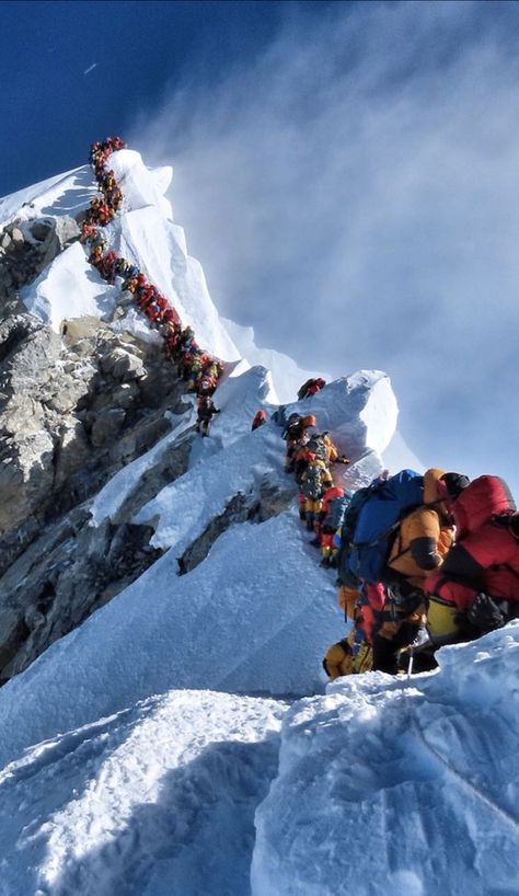 May 2019 backup/traffic jam to Summit of Everest Traffic Jam, On Top Of The World, High Altitude, The Peak, Top Of The World, Scenic Views, The Mountain, Mount Everest, Natural Landmarks