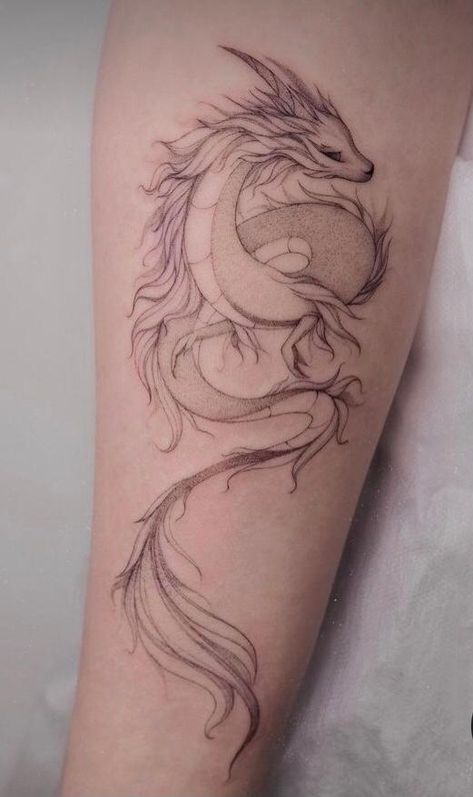 Dragon Tattoo Shoulder, Dragon Tattoo Arm, Dragon Tattoo For Women, Dragon Tattoo Designs, Unique Tattoo Designs, Aesthetic Tattoo, Unique Tattoo, Fine Line Tattoos, Matching Tattoos