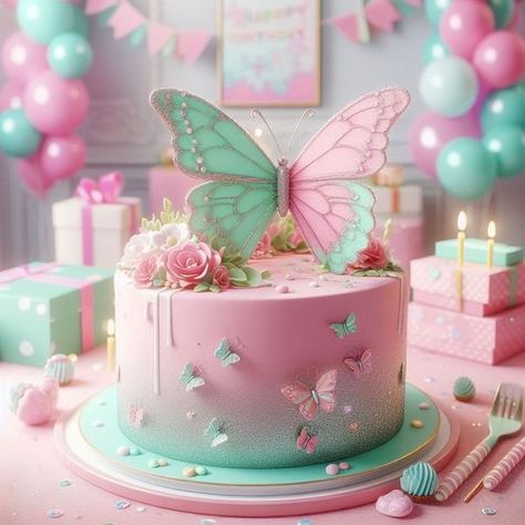 Favorite Cakes Butterfly Cake Ideas, 4 Inch Cake, Butterfly Topper, Cake Butterfly, Pink Baby Shower Cake, Fairy Birthday Cake, Butterfly Birthday Cakes, Birthday Cake For Husband, 10 Birthday Cake