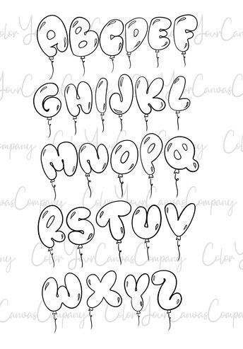 Learn the ABCs with this fun and educational coloring book for kids. With 26 pages, each featuring a different letter of the alphabet, your child will be able to practice their letter recognition and coloring skills while having a#bubblefont #alphabet #handwriting #lettering #typography Balloon Bubble Letters, Balloon Numbers Drawing, Balloon Letters Drawing, Bubble Fonts Alphabet, Bubble Handwriting, Bubble Letters Alphabet, Alphabet Handwriting, Bubble Letter Fonts, Font Bubble