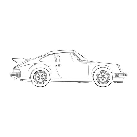 Porsche Outline, Car Outline Drawing, Porsche Tattoo, Porsche Illustration, Car Outline, Vector Doodle, Line Art Drawing, Tree Saw, Doodle Illustration