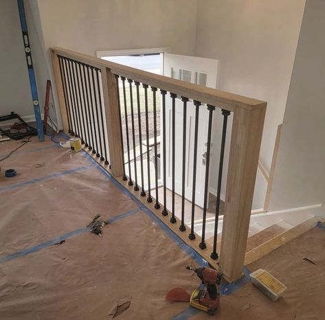 #stairs #renovation #stairsdesign Replace Half Wall With Railing, Update Banister, Loft Banister, Stair Railing Ideas Half Walls, Interior Stair Railing Ideas, Entryway Remodel, Banister Ideas, Indoor Stair Railing, Stairway Ideas