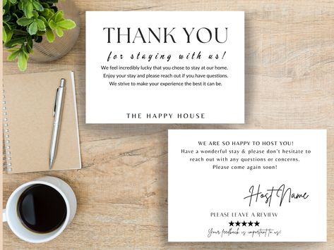 Review Request, Front Cover Designs, Welcome Note, Feeling Appreciated, Airbnb Host, Extra Mile, Thank You Card Template, Printing Companies, Printable Signs