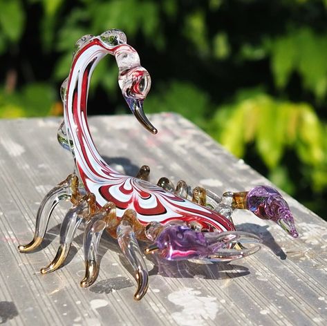 Maroon milk SCORPION hand blown art glass figure  4 inch gold trim - Gift decor Glass Blown Animals, Blown Glass Sculpture, Stone Animals, Epoxy Ideas, Hand Blown Glass Art, Beautiful Perfume Bottle, Blown Glass Art, Beautiful Perfume, Glass Figurines