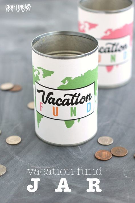 Vacation Fund Jar - use this cute printable to help save for your next trip! Help budget for something fun in a cute jar at the same time. Fund Jar Ideas, Vacation Fund Jar, Jar Printable, Subway Art Printables, Savings Ideas, Boredom Busters For Kids, Vacation Fund, Monogram Printable, Interesting Facts About Yourself