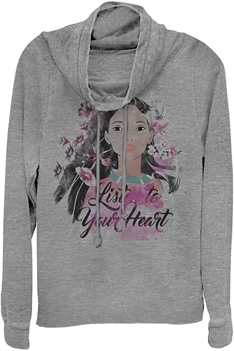 Cowl Neck Sweatshirt, Girls Top, Cowl Neck Long Sleeve, Girls Rules, Graphic Top, Junior Outfits, Disney Outfits, Grey Sweatshirt, Pocahontas