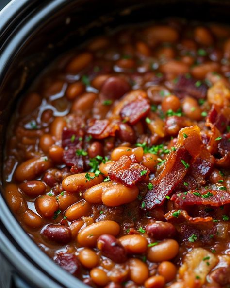 This recipe is wonderful! Didn't need to change a thing! Buckeye Beans Recipe, Southwest Baked Beans, Savory Baked Beans, 15 Bean Recipes, Baked Beans From Canned Beans, Baked Beans Recipe Crockpot, Best Baked Beans Recipe, Ranch Beans, Crockpot Baked Beans