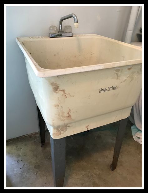 Wash Sink Ideas, Hiding Utility Sink, Cleaning Utility Sink, Cover Utility Sink In Laundry Room, Wash Sink Laundry Room, Paint Laundry Sink, Garage Sinks Utility, Small Wash Room Ideas Laundry, Hiding A Utility Sink