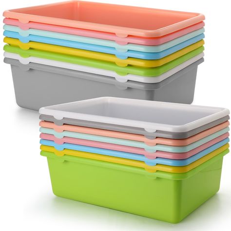 PRICES MAY VARY. What You Will Receive: the size of the 16 plastic cubby storage bins are about 15.35 x 11.8 x 5.12 inches/ 39 x 30 x 13 cm, which can accommodate toys and books of various sizes, no more messy piles on the floor and on the table Various Colors Available: the toys storage tubs come in 8 beautiful colors, multi colors to choose from can make children more motivated to clean up toys by themselves cultivating good habits Reliable Quality: made of quality PP material, the books stora Books Organizer, Cubby Storage Bins, Home Playroom, Cubby Bins, Childrens Toy Storage, Book Bins, Arts And Crafts Storage, Storage Tubs, Classroom Storage