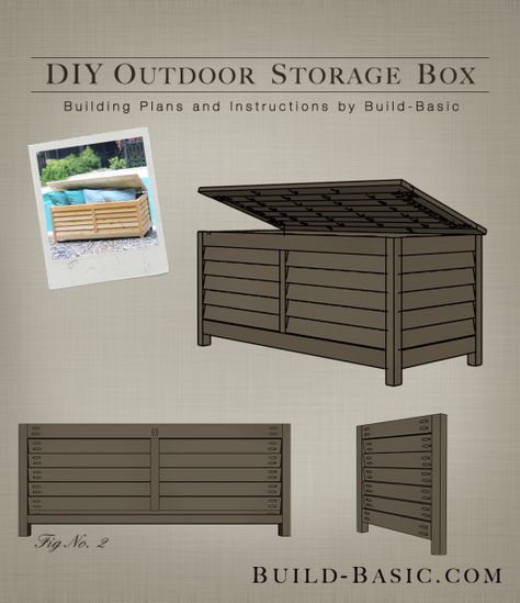 Build an Outdoor Storage Box // Get the DIY Building Plans at Build-Basic.com Deck Box Diy, Outdoor Storage Buildings, Outdoor Storage Bench, Diy Rangement, Deck Storage, Patio Storage, Box Building, Deck Box Storage, Diy Building